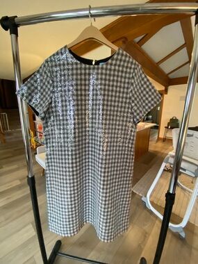 Draper James Black and White Gingham Sequin Shift